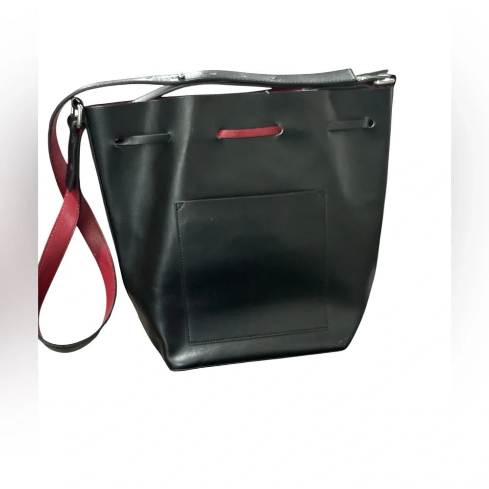Zara black large bucket bag with red interior silver hardware
